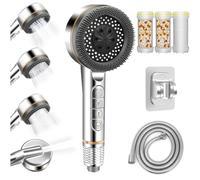 Pommeau de Duche avec Tuyau 1.5M, REETEE Pommeau Douche Anti Calcaire, Douchette Douche Salle de Bain avec Filtre, Pommeau de Douche Haute Pression avec 3 Modes de Jet (Argent gris)