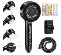 Pommeau de Duche avec Tuyau 1.5M, REETEE Pommeau Douche Anti Calcaire, Douchette Douche Salle de Bain avec Filtre, Pommeau de Douche Haute Pression avec 3 Modes de Jet (noir)