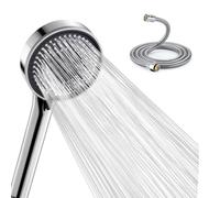Pommeau de Duche avec tuyau 2 M, Pommeau de Douche Economie Deau, Anti calcaire Grand (120mm), Haute Pression avec 5 types de jets, Chrome