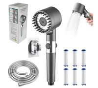 Pommeau de Duche Haute Pression, Pomme Duche Economie Deau avec Tuyau Douche 2M et Support, Pommeau de Douche Anti Calcaire avec 3+1 Modes de Jet, Pommeau de Douche Réglable avec Filtre