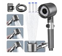 Pommeau de Duche Haute Pression, Pommeau de Douche Anti Calcaire avec 3+1 Modes de Jet,Pomme Duche Economie Deau avec Tuyau Douche 1.5M et Support, Salle de Bain Réglable Bouton D'arrêt D'eau,Gris