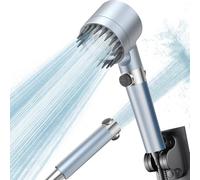 Pommeau de Duche Haute Pression, Pommeau de Douche Anti Calcaire avec 3+1 Modes de Jet,Pomme Duche Economie Deau avec Tuyau Douche 1.5M et Support, Salle de Bain Réglable Bouton D'arrêt D'eau,Blue