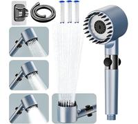 Pommeau de Duche Haute Pression, Pommeau de Douche Anti Calcaire avec 4 Modes de Jet,Pomme Duche Economie Deau avec Tuyau Douche 1.5M et Support, Salle de Bain Réglable Bouton D'arrêt D'eau,Bleu