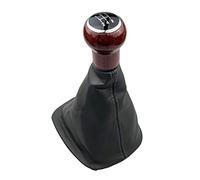 Pommeau de Levier de Vitesse 5/6 Vitesses en Cuir PU avec poignée en Bois de pêcher Soufflet de Levier de Vitesse en Cuir étui de Protection pour VW Passat B5 B5.5 (5 Vitesses Noir).