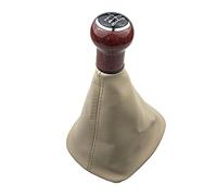 Pommeau de Levier de Vitesse 5/6 Vitesses en Cuir PU avec poignée en Bois de pêcher Soufflet de Levier de Vitesse en Cuir étui de Protection pour VW Passat B5 B5.5 (6 Vitesses Beige 2)
