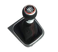 Pommeau de levier de vitesses générique - Cadre 6 vitesses alcantara Coutures et anneau rouges - Compatible VW Golf 5/6, Jetta V+VI, EOS, Scirocco 3