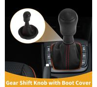 Pommeau de levier vitesse manuel 6 vitesses avec couvercle No.7H0711113B - Pommeau levier vitesse voiture - pour VW Transporter 2003-2011 Plastique Simili Cuir Noir Rouge - 1 Pc