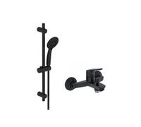 Pommeau douche 3 jets + mitigeur bain douche mural + barre douche + flexible Aimé noir