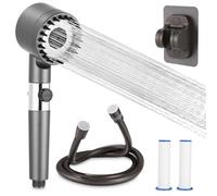 Pommeau Douche Anti Calcaire, 4 méthodes de sortie d'eau avec des tuyaux, Pommeau de Douche Haute Pression tête de massage en silicone et soupape d'arrêt, Paumeau Douche facile à installer sans forage