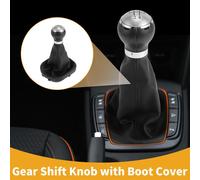 Pommeau levier vitesse manuel 5 vitesses avec couvercle No.1T0711113R - Pommeau levier vitesse voiture - pour Volkswagen Caddy en plastique simili cuir noir et argenté - 1 pièce