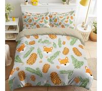Pommes de pin Renard Forêt Parure de Lit Fermeture Éclair Dessin animé Illustration Nature Mignon Animaux Housse de Couette Clair Facile à Repasser 220 x 240 Parure de Lit für Filles & Garçons