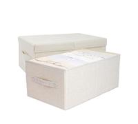 Pomodee Boîte de Rangement avec Couvercle,Lot de 2 Boîtes de Rangement Pliables,Panier de Rangement en Tissu pour Placards,Armoires,Vêtements et Étagères de Salle de Bain,47 x 28 x 21 cm,Beige