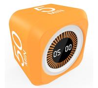 Pomodoro Minuteur visuel rotatif 5/25/10/50 minutes préréglé + compte à rebours personnalisé, cube de productivité de bureau avec coque en silicone pour TDAH, étude, travail, cuisine, école (orange +
