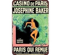 POMOTER Affiche vintage en métal avec inscription « France - Josephine Baker - Casino De Paris Qui Remue - 20,3 x 30,5 cm - Décoration murale rétro pour maison, bar, restaurant, garage, jardin