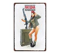 POMOTER Plaque en métal vintage russe Pin Up Sexy Girl Army Girl Guns Home Bar Club Pub Décoration murale Signes 30,5 x 20,3 cm