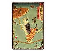 POMOTER Plaque murale vintage en métal avec tatouage de chat ninja japonais samouraï 20,3 x 30,5 cm