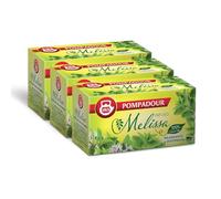 Pompadour, Infusion de mélisse, 60 filtres (3 paquets de 20 filtres), apaisante et relaxante, idéale pour la nuit, 100% naturelle, sans lactose, gluten et allergènes, végétalien