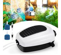 Pompe à air d'aquarium - 3,5 W - Réglable - Pompe à oxygène silencieuse - 2 trous d'air - Pompe à air d'aquarium avec pierres à air et clapets anti-retour - Pompe à air à oxygène pour aquarium
