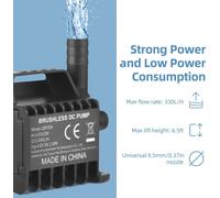 Pompe à eau submersible Petite pompe électrique pour fontaine 330L/H avec hauteur de levage maximale de 6,5 pieds, câble USB de 6,5 pieds et base à ventouse, mini-pompe portable pour aquarium, étang,