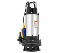 Pompe à eaux usées - 1500 W - 36000 l/h - En acier inoxydable - Pompe submersible avec interrupteur à flotteur - Hauteur de refoulement de 22 m - IP68 - Pour cave, étang et jardin (50 x 25 x 23 cm)