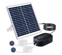 Pompe à oxygène solaire 15 W avec tube et pierres à air, 3 modes réglables pour l'aération de l'aquarium, batterie de secours pour un fonctionnement prolongé