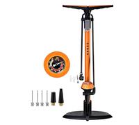 Pompe à Pied pour vélo GOBKO, Pompe à air au Sol, Pompe à vélo avec Grand manomètre pour Affichage de la Pression, Double tête adaptée à Toutes Les vannes