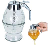 orion group Distributeur de Miel et Sirop en Verre, Pot à Miel avec Support