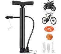 Pompe à Vélo 130 PSI, Pompe à Pied pour Vélo, Pompe à Air au Sol Haute Pression avec Aiguille pour Ballon & Adaptateurs, Compatible VTT, Moto, Ballon de Foot, Gonfleur Pneu Vélo