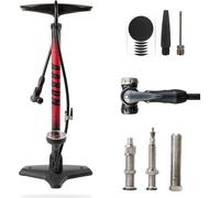 Pompe à vélo AARON Sport One avec manomètre pour toutes les valves, pompe à vélo haute pression pour vélo de course, pompe à air, pompe avec embout pour balle (rouge)
