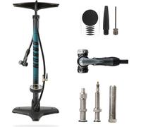 Pompe à vélo AARON Sport One avec manomètre pour toutes les valves, pompe à vélo haute pression pour vélo de course, pompe à air, pompe avec embout pour balle (bleu)