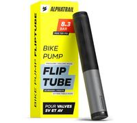 Pompe à vélo avec Flexible 120 PSI / 8,3 Bar, HV/HP, Presta & Schrader - Alphatrail Mini Pompe Portable à 2 Modes avec Support de Cadre pour Route, VTT, Gravel, Trekking et vélo électrique, FlipTube