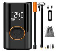 Pompe à vélo électrique, gonfleur de pneu, pneu de vélo portable 150 psi, affichage numérique avec 4 adaptateurs de buse et lumière LED/banque d'alimentation pour voiture, moto, vélo