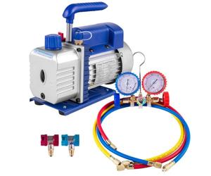 Pompe à vide 3 m³/h, 1/4 CV, pompe à palette à un seul stade, ensemble d'évacuation des fluides frigorigènes pour climatisation HVAC avec jauge d'huile, ensemble de manomètres et 3 tuyaux pour