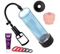 Pompe à Vide pour Homme avec 6 Anneaux de Constriction et 2 Bases en Silicone Doux - Pompe à Pénis pour Amélioration de la Performance Sexuelle - Made in ABS de Haute Qualité - Livrée avec Gel Lubrifi