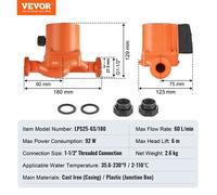 Pompe de Circulation d'eau Chaude-VEVOR-Pompe de Chauffage à Haut Rendement 60 L/min-pour Système de Chauffe-eau