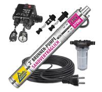 Pompe de fontaine profonde 370 W 230 V 8 bar + contrôleur de débit | Acier inoxydable résistant au sable + 1 vis de rechange