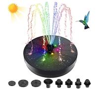 Pompe de fontaine solaire 3 W avec 8 types de buses et 7 lumières LED colorées - Pompe de bassin flottante à énergie solaire pour bain d'oiseaux, aquarium, étang, piscine, décoration de jardin