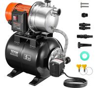 Pompe de jardin VEVOR 1176W, 5600 l/h pompe d'arrosage automatique, course de 50 m, pompe centrifuge avec pressostat 30/50 PSI, pompe de fontaine plate, tête de pompe en inox