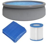 Pompe de piscine ronde de 4,6 m et ensemble d'accessoires - 84 cm de profondeur en rotin gris