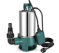 Pompe D'évacuation Eau Chargée 1100W,Pompe Submersible Eaux Sales,Hauteur Refoulement max 10m,16500L/h,Profondeur D’immersion Max:7m,IPX8,Particules Jusqu'à 35mm,pour Pomper Eaux Sales Usées (Vert)