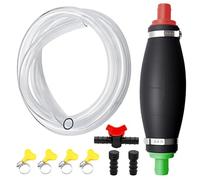 Pompe manuelle pour le transfert de liquides-Pompe de transfert XL avec fonction vide,tuyau PVC EXTRA-LONG résistant au carburant de 2,5m avec bouchon et régulateur de débit pour essence, huile et eau