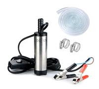 Pompe submersible 12 V DC, pompe à eau électrique de 38 mm pour eau, huile, diesel et carburant, prise allume-cigare, filtre amovible, tuyau en PVC transparent de 3 m avec colliers de serrage (clip 12