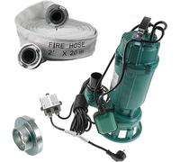 Pompe submersible 1500 W IBO 1,5 kW avec broyeur + tuyau 2" Storz C + tuyau de 20 m - Pompe à eau, pompe à eau sale, machine à découper, pompe à matières grasses avec tuyau de construction