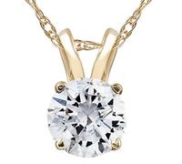 Pompéi 1/2 carat diamant solitaire collier en or blanc ou jaune 14 carats, 18", Or jaune, Diamant