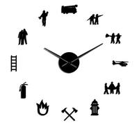 Pompier Amour DIY Horloge Murale géante Bureau des Pompiers Grande Horloge Montre Lutte Contre Les incendies Sauvetage Bénévole Hache Bouche Équipement Noir 47 Pouces(120cm)