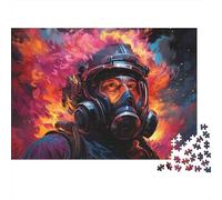 Pompier au Masque à gaz, Puzzle 1000 pièces pour Adultes, Masque de Pompier, feu, Portrait héroïque, Premium épais Robuste Haute qualité, Vibrant, Stimulant Difficile Cadeau, 52x38cm/1000pcs