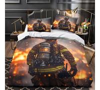 Pompier en action Impression 3D 3 pièces housse de courtepointe style de scène d'urgence héroïque housse de lit microfibre doux anti-acariens pour adolescents filles hommes Single (135x200cm)