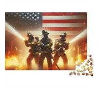 Pompiers sauvant des Vies, Puzzle 1000 pièces de Stimulation mentale pour Adultes, Pompiers, Drapeau américain, feu, Patriotique, Premium épais Robuste, Stimulant, Anti-Stress, 52x38cm/1000pcs