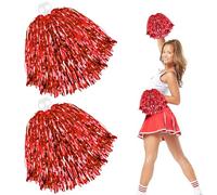 Pompom Girl Cheerleading Pompom Pompons De Pom-Pom Double trou Girl Avec Double trou Pompons De Sport Cheer 2Pcs Pour Matchs de Sport Pour Enfants Danse Esprit D'équipe Fête Costumée (Rouge)