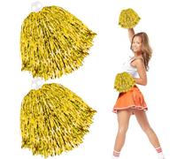 Pompom Girl Cheerleading Pompom Pompons De Pom-Pom Girl Avec Double trou Pompons De Sport Cheer 2Pcs Pour Matchs de Sport Pour Enfants Danse Esprit D'équipe Fête Costumée(or)